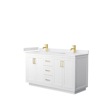 Load image into Gallery viewer, Wyndham Miranda 60 Inch Double Bathroom Vanity in White, White Cultured Marble Countertop, Undermount Square Sinks, Brushed Gold Trim- Wyndham