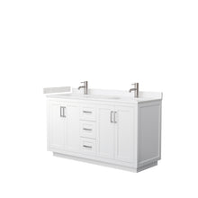 Load image into Gallery viewer, Wyndham Miranda 60 Inch Double Bathroom Vanity in White, Light-Vein Carrara Cultured Marble Countertop, Undermount Square Sinks, Brushed Nickel Trim- Wyndham
