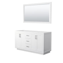Load image into Gallery viewer, Wyndham Miranda 60 Inch Double Bathroom Vanity in White, No Countertop, No Sink, Brushed Nickel Trim, 58 Inch Mirror- Wyndham