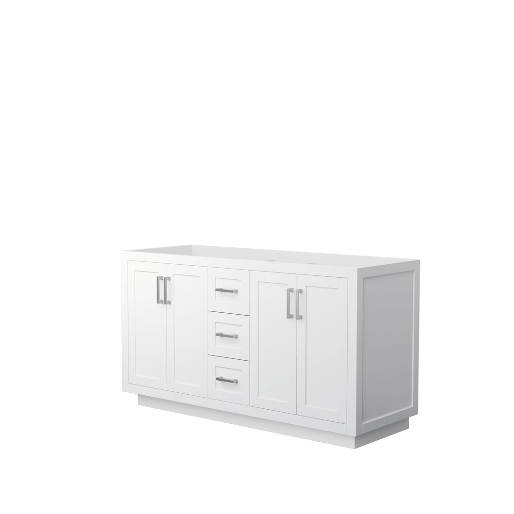 Wyndham Miranda 60 Inch Double Bathroom Vanity in White, No Countertop, No Sink, Brushed Nickel Trim- Wyndham