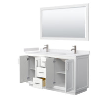 Load image into Gallery viewer, Wyndham Miranda 60 Inch Double Bathroom Vanity in White, White Cultured Marble Countertop, Undermount Square Sinks, Brushed Nickel Trim, 58 Inch Mirror- Wyndham