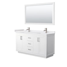 Load image into Gallery viewer, Wyndham Miranda 60 Inch Double Bathroom Vanity in White, White Cultured Marble Countertop, Undermount Square Sinks, Brushed Nickel Trim, 58 Inch Mirror- Wyndham
