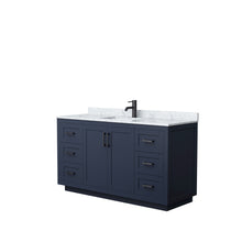 Load image into Gallery viewer, Wyndham Miranda 60 Inch Single Bathroom Vanity in Dark Blue, White Carrara Marble Countertop, Undermount Square Sink, Matte Black Trim- Wyndham