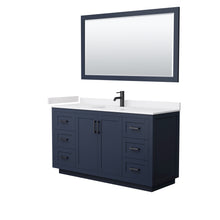 Load image into Gallery viewer, Wyndham Miranda 60 Inch Single Bathroom Vanity in Dark Blue, White Cultured Marble Countertop, Undermount Square Sink, Matte Black Trim, 58 Inch Mirror- Wyndham