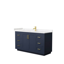 Load image into Gallery viewer, Wyndham Miranda 60 Inch Single Bathroom Vanity in Dark Blue, Light-Vein Carrara Cultured Marble Countertop, Undermount Square Sink, Brushed Gold Trim- Wyndham