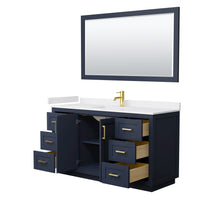 Load image into Gallery viewer, Wyndham Miranda 60 Inch Single Bathroom Vanity in Dark Blue, White Cultured Marble Countertop, Undermount Square Sink, Brushed Gold Trim, 58 Inch Mirror- Wyndham