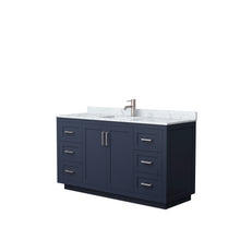 Load image into Gallery viewer, Wyndham Miranda 60 Inch Single Bathroom Vanity in Dark Blue, White Carrara Marble Countertop, Undermount Square Sink, Brushed Nickel Trim- Wyndham