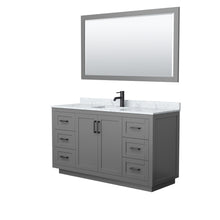 Load image into Gallery viewer, Wyndham Miranda 60 Inch Single Bathroom Vanity in Dark Gray, White Carrara Marble Countertop, Undermount Square Sink, Matte Black Trim, 58 Inch Mirror- Wyndham