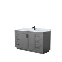 Load image into Gallery viewer, Wyndham Miranda 60 Inch Single Bathroom Vanity in Dark Gray, White Carrara Marble Countertop, Undermount Square Sink, Matte Black Trim- Wyndham