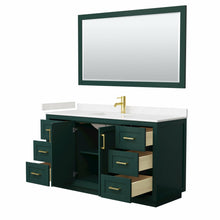 Load image into Gallery viewer, Wyndham Miranda 60 Inch Single Bathroom Vanity in Green, Light-Vein Carrara Cultured Marble Countertop, Undermount Square Sink, Brushed Gold Trim, 58 Inch Mirror- Wyndham