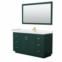 Load image into Gallery viewer, Wyndham Miranda 60 Inch Single Bathroom Vanity in Green, Light-Vein Carrara Cultured Marble Countertop, Undermount Square Sink, Brushed Gold Trim, 58 Inch Mirror- Wyndham
