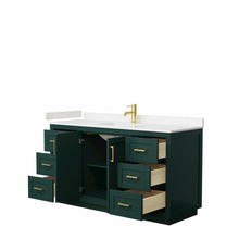Load image into Gallery viewer, Wyndham Miranda 60 Inch Single Bathroom Vanity in Green, Light-Vein Carrara Cultured Marble Countertop, Undermount Square Sink, Brushed Gold Trim- Wyndham