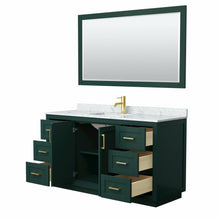 Load image into Gallery viewer, Wyndham Miranda 60 Inch Single Bathroom Vanity in Green, White Carrara Marble Countertop, Undermount Square Sink, Brushed Gold Trim, 58 Inch Mirror- Wyndham