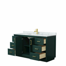 Load image into Gallery viewer, Wyndham Miranda 60 Inch Single Bathroom Vanity in Green, White Carrara Marble Countertop, Undermount Square Sink, Brushed Gold Trim- Wyndham