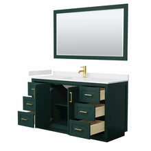 Load image into Gallery viewer, Wyndham Miranda 60 Inch Single Bathroom Vanity in Green, White Cultured Marble Countertop, Undermount Square Sink, Brushed Gold Trim, 58 Inch Mirror- Wyndham