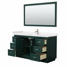 Load image into Gallery viewer, Wyndham Miranda 60 Inch Single Bathroom Vanity in Green, Light-Vein Carrara Cultured Marble Countertop, Undermount Square Sink, Brushed Nickel Trim, 58 Inch Mirror- Wyndham