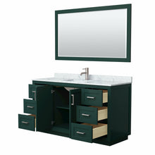 Load image into Gallery viewer, Wyndham Miranda 60 Inch Single Bathroom Vanity in Green, White Carrara Marble Countertop, Undermount Square Sink, Brushed Nickel Trim, 58 Inch Mirror- Wyndham