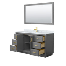 Load image into Gallery viewer, Wyndham Miranda 60 Inch Single Bathroom Vanity in Dark Gray, White Carrara Marble Countertop, Undermount Square Sink, Brushed Gold Trim, 58 Inch Mirror- Wyndham