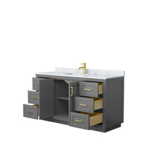 Load image into Gallery viewer, Wyndham Miranda 60 Inch Single Bathroom Vanity in Dark Gray, White Carrara Marble Countertop, Undermount Square Sink, Brushed Gold Trim- Wyndham