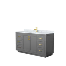 Load image into Gallery viewer, Wyndham Miranda 60 Inch Single Bathroom Vanity in Dark Gray, White Carrara Marble Countertop, Undermount Square Sink, Brushed Gold Trim- Wyndham