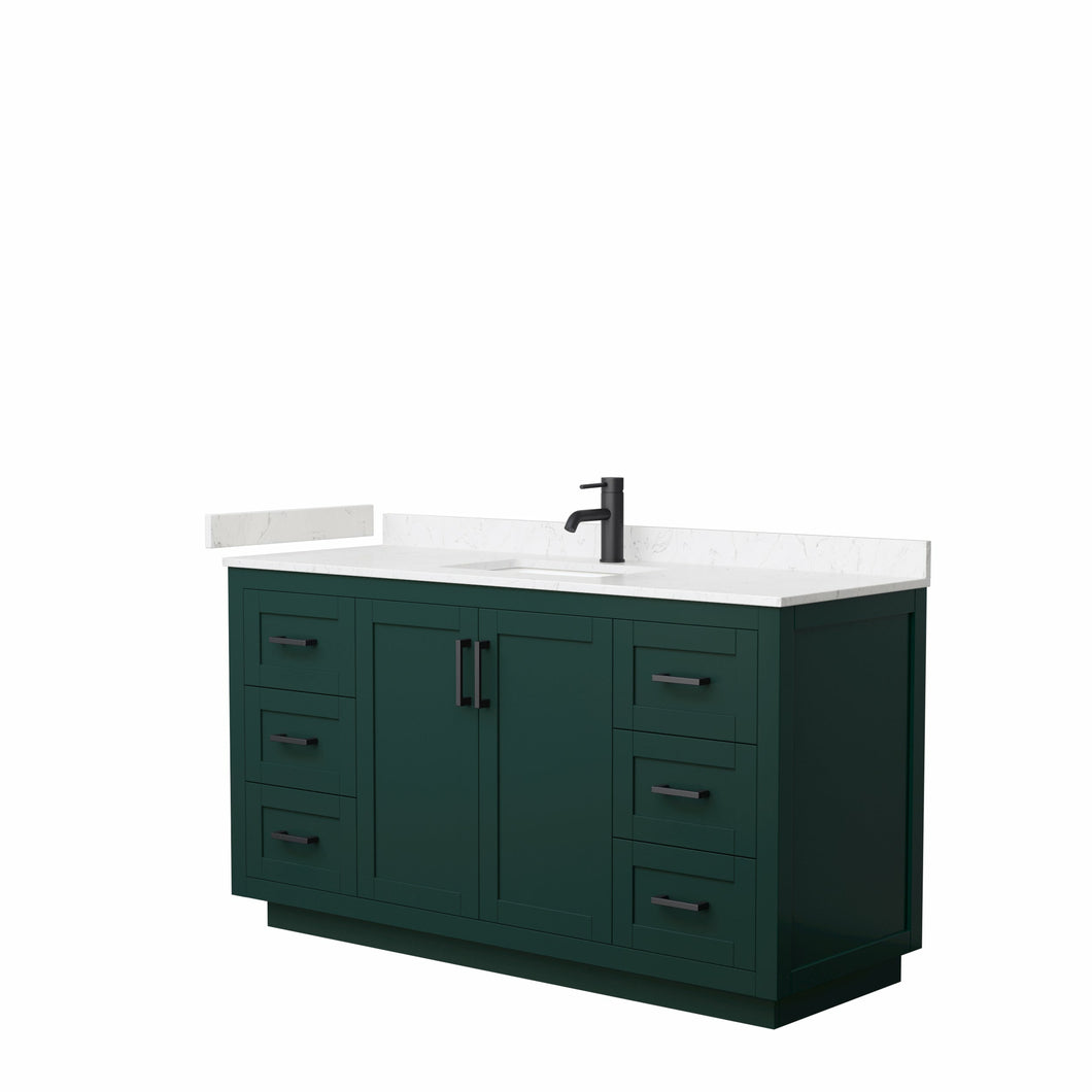 Wyndham Miranda 60 Inch Single Bathroom Vanity in Green, Light-Vein Carrara Cultured Marble Countertop, Undermount Square Sink, Matte Black Trim- Wyndham