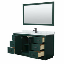 Load image into Gallery viewer, Wyndham Miranda 60 Inch Single Bathroom Vanity in Green, White Carrara Marble Countertop, Undermount Square Sink, Matte Black Trim, 58 Inch Mirror- Wyndham