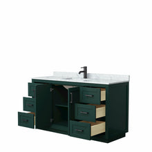 Load image into Gallery viewer, Wyndham Miranda 60 Inch Single Bathroom Vanity in Green, White Carrara Marble Countertop, Undermount Square Sink, Matte Black Trim- Wyndham