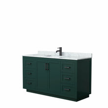 Load image into Gallery viewer, Wyndham Miranda 60 Inch Single Bathroom Vanity in Green, White Carrara Marble Countertop, Undermount Square Sink, Matte Black Trim- Wyndham