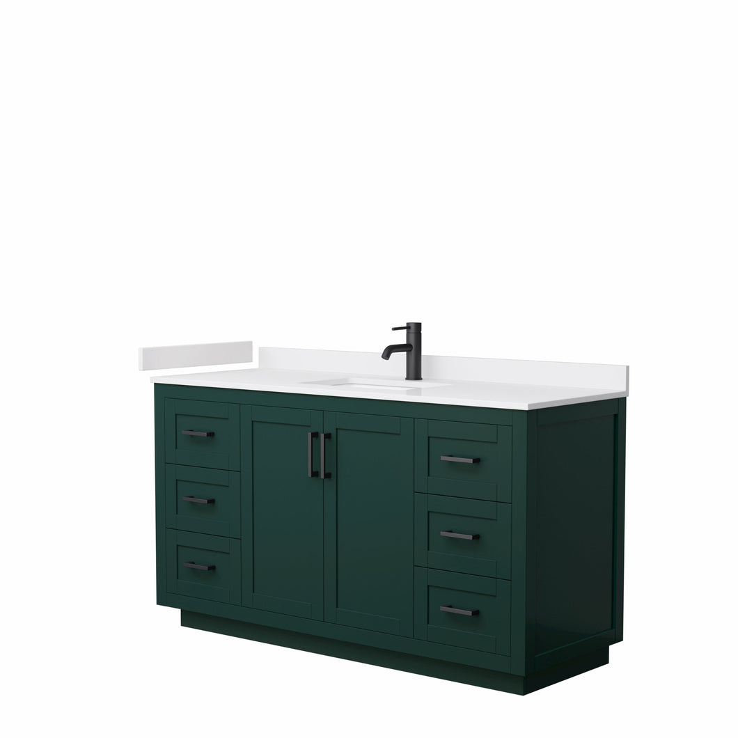 Wyndham Miranda 60 Inch Single Bathroom Vanity in Green, White Cultured Marble Countertop, Undermount Square Sink, Matte Black Trim- Wyndham