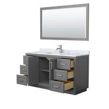Load image into Gallery viewer, Wyndham Miranda 60 Inch Single Bathroom Vanity in Dark Gray, White Carrara Marble Countertop, Undermount Square Sink, Brushed Nickel Trim, 58 Inch Mirror- Wyndham
