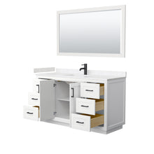 Load image into Gallery viewer, Wyndham Miranda 60 Inch Single Bathroom Vanity in White, Light-Vein Carrara Cultured Marble Countertop, Undermount Square Sink, Matte Black Trim, 58 Inch Mirror- Wyndham
