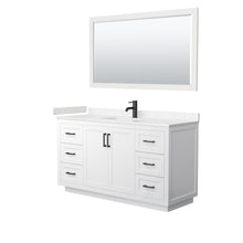 Load image into Gallery viewer, Wyndham Miranda 60 Inch Single Bathroom Vanity in White, Light-Vein Carrara Cultured Marble Countertop, Undermount Square Sink, Matte Black Trim, 58 Inch Mirror- Wyndham