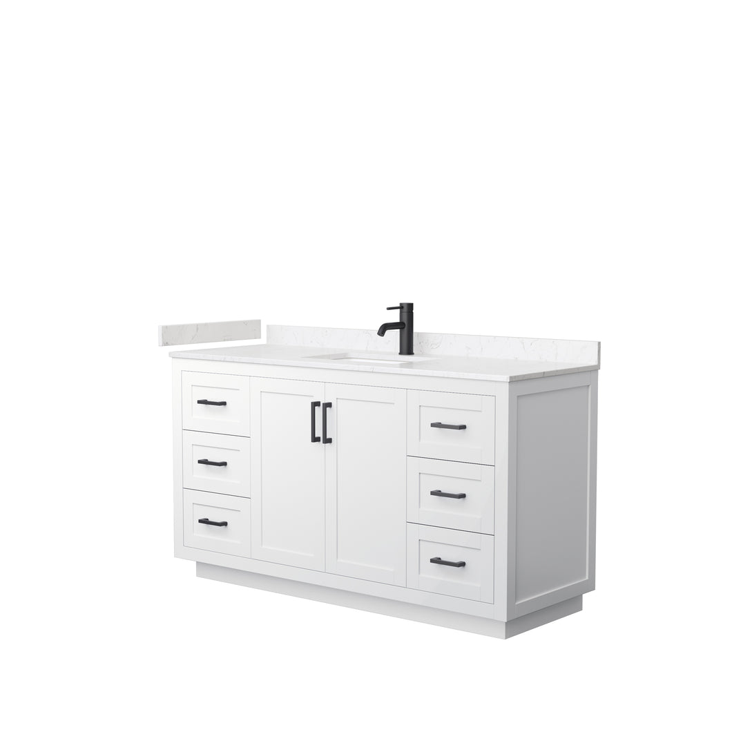 Wyndham Miranda 60 Inch Single Bathroom Vanity in White, Light-Vein Carrara Cultured Marble Countertop, Undermount Square Sink, Matte Black Trim- Wyndham