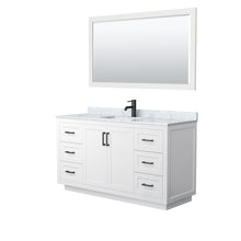 Load image into Gallery viewer, Wyndham Miranda 60 Inch Single Bathroom Vanity in White, White Carrara Marble Countertop, Undermount Square Sink, Matte Black Trim, 58 Inch Mirror- Wyndham