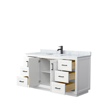 Load image into Gallery viewer, Wyndham Miranda 60 Inch Single Bathroom Vanity in White, White Carrara Marble Countertop, Undermount Square Sink, Matte Black Trim- Wyndham