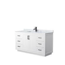 Load image into Gallery viewer, Wyndham Miranda 60 Inch Single Bathroom Vanity in White, White Carrara Marble Countertop, Undermount Square Sink, Matte Black Trim- Wyndham