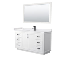 Load image into Gallery viewer, Wyndham Miranda 60 Inch Single Bathroom Vanity in White, White Cultured Marble Countertop, Undermount Square Sink, Matte Black Trim, 58 Inch Mirror- Wyndham