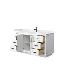 Load image into Gallery viewer, Wyndham Miranda 60 Inch Single Bathroom Vanity in White, White Cultured Marble Countertop, Undermount Square Sink, Matte Black Trim- Wyndham