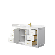 Load image into Gallery viewer, Wyndham Miranda 60 Inch Single Bathroom Vanity in White, Light-Vein Carrara Cultured Marble Countertop, Undermount Square Sink, Brushed Gold Trim- Wyndham