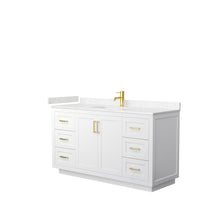Load image into Gallery viewer, Wyndham Miranda 60 Inch Single Bathroom Vanity in White, Light-Vein Carrara Cultured Marble Countertop, Undermount Square Sink, Brushed Gold Trim- Wyndham