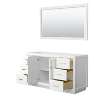 Load image into Gallery viewer, Wyndham Miranda 60 Inch Single Bathroom Vanity in White, No Countertop, No Sink, Brushed Gold Trim, 58 Inch Mirror- Wyndham