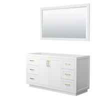 Load image into Gallery viewer, Wyndham Miranda 60 Inch Single Bathroom Vanity in White, No Countertop, No Sink, Brushed Gold Trim, 58 Inch Mirror- Wyndham