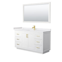 Load image into Gallery viewer, Wyndham Miranda 60 Inch Single Bathroom Vanity in White, White Cultured Marble Countertop, Undermount Square Sink, Brushed Gold Trim, 58 Inch Mirror- Wyndham