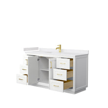 Load image into Gallery viewer, Wyndham Miranda 60 Inch Single Bathroom Vanity in White, White Cultured Marble Countertop, Undermount Square Sink, Brushed Gold Trim- Wyndham