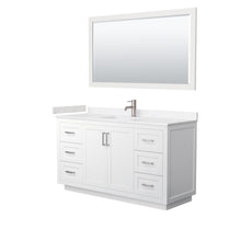 Load image into Gallery viewer, Wyndham Miranda 60 Inch Single Bathroom Vanity in White, Light-Vein Carrara Cultured Marble Countertop, Undermount Square Sink, Brushed Nickel Trim, 58 Inch Mirror- Wyndham