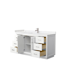 Load image into Gallery viewer, Wyndham Miranda 60 Inch Single Bathroom Vanity in White, Light-Vein Carrara Cultured Marble Countertop, Undermount Square Sink, Brushed Nickel Trim- Wyndham
