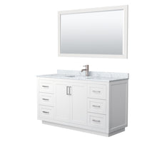 Load image into Gallery viewer, Wyndham Miranda 60 Inch Single Bathroom Vanity in White, White Carrara Marble Countertop, Undermount Square Sink, Brushed Nickel Trim, 58 Inch Mirror- Wyndham