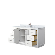 Load image into Gallery viewer, Wyndham Miranda 60 Inch Single Bathroom Vanity in White, White Carrara Marble Countertop, Undermount Square Sink, Brushed Nickel Trim- Wyndham