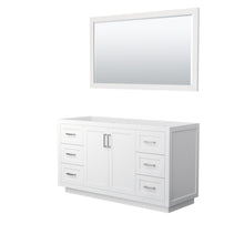 Load image into Gallery viewer, Wyndham Miranda 60 Inch Single Bathroom Vanity in White, No Countertop, No Sink, Brushed Nickel Trim, 58 Inch Mirror- Wyndham