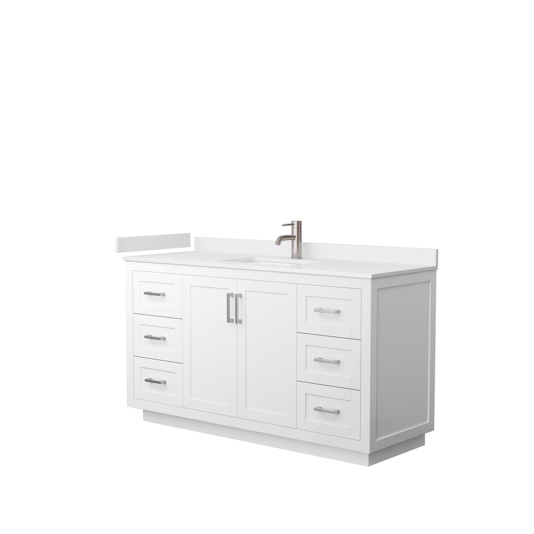 Wyndham Miranda 60 Inch Single Bathroom Vanity in White, White Cultured Marble Countertop, Undermount Square Sink, Brushed Nickel Trim- Wyndham